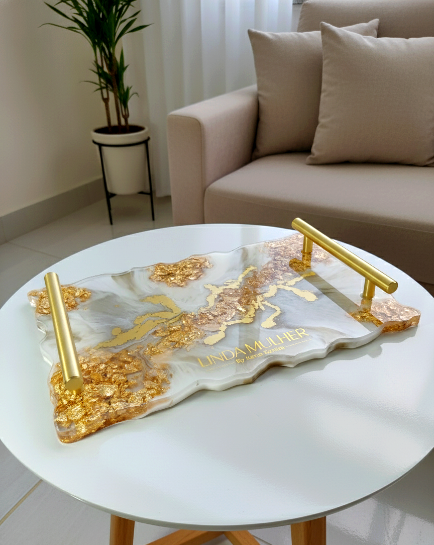 Bandeja Retangular M | Linha Fleur Gold